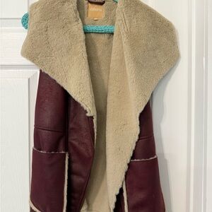 Takara Maroon and Beige Shearling Vest